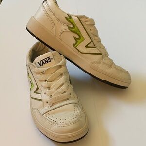 Vans White Cream Sneakers with Green Accent Flame